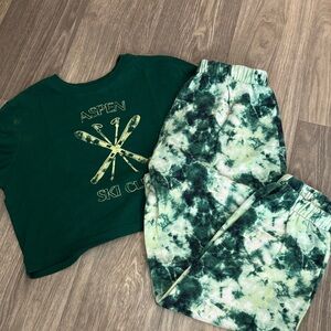 Pajama Set Cropped Short Sleeve T-shirt and Tie-Dye Pant